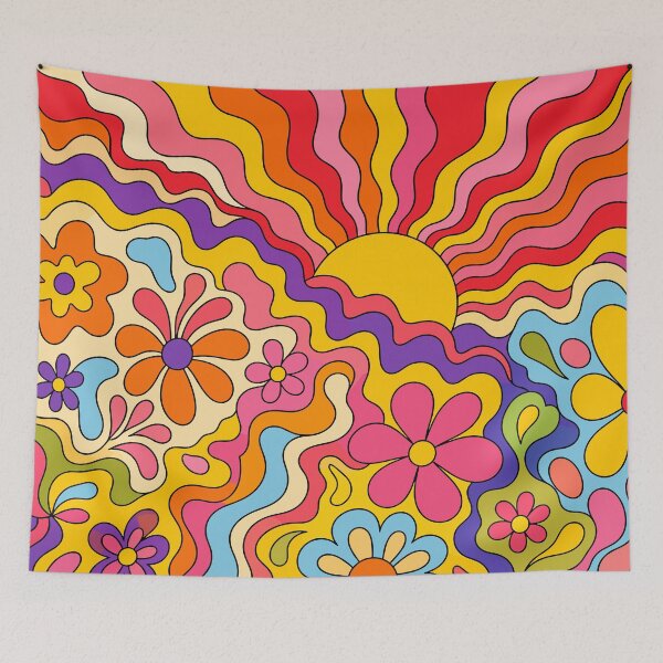 Item preview, Retro 70s Groovy Sunshine Floral Pattern designed and sold by Far Out Goods.