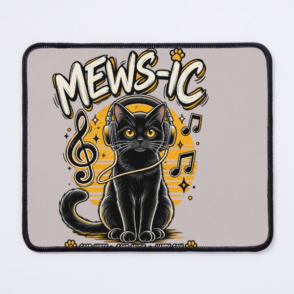 Item preview, Mews-ic Black Cat Headphones Retro Music T-Shirt designed and sold by aminomen.