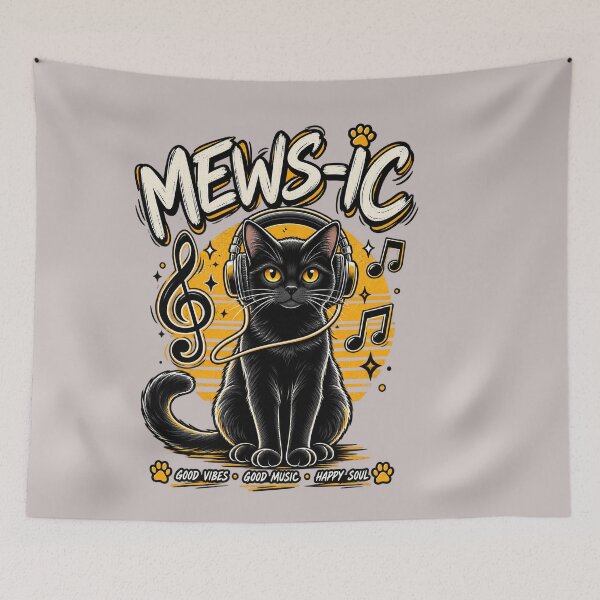 Item preview, Mews-ic Black Cat Headphones Retro Music T-Shirt designed and sold by aminomen.