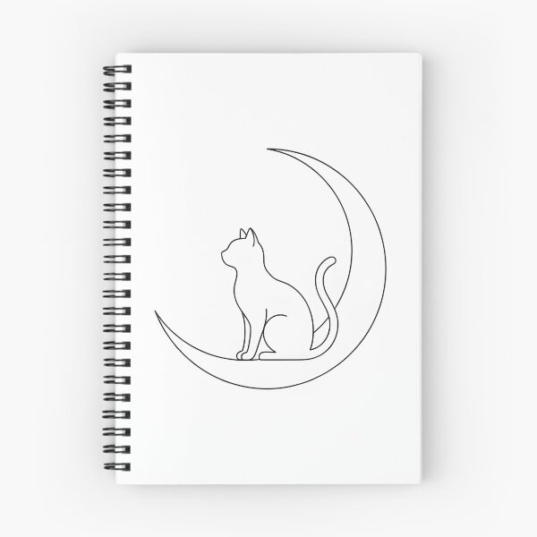Aperçu de l'œuvre Chat minimaliste sur croissant de lune - Illustration au trait créée et vendue par SimpleLinesCo.