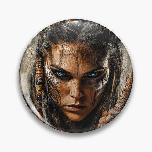 Item preview, Female Warrior Wall Art – Fierce Barbarian Queen Fantasy Portrait with Blue Eyes and Tribal Face Paint designed and sold by DrakariArt.
