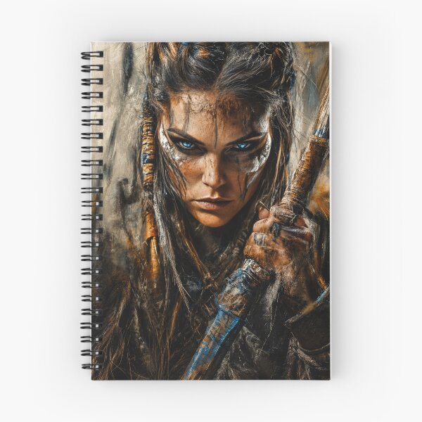 Item preview, Female Warrior Wall Art – Fierce Barbarian Queen Fantasy Portrait with Blue Eyes and Tribal Face Paint designed and sold by DrakariArt.