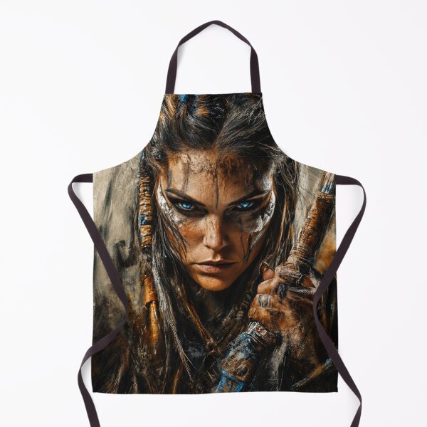 Item preview, Female Warrior Wall Art – Fierce Barbarian Queen Fantasy Portrait with Blue Eyes and Tribal Face Paint designed and sold by DrakariArt.