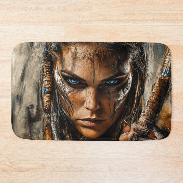 Item preview, Female Warrior Wall Art – Fierce Barbarian Queen Fantasy Portrait with Blue Eyes and Tribal Face Paint designed and sold by DrakariArt.