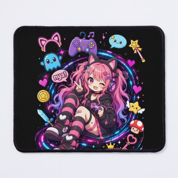 Item preview, Kawaii Gaming – Neon Neko Gamer Girl designed and sold by Revyra Design .