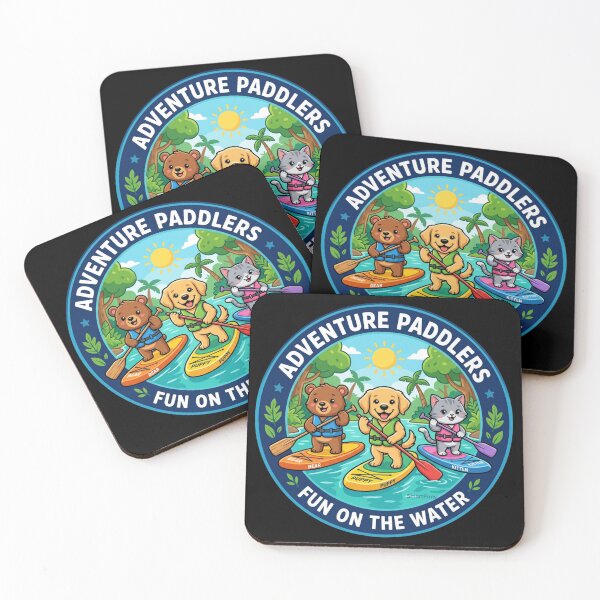 Item preview,  Adventure Paddlers Fun on the Water bl – Cute Animals Stand Up Paddleboarding, Cartoon Bear Dog Cat SUP Circle Emblem, Summer Camping Logo Sticker designed and sold by SmartPuns.
