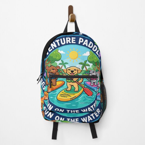 Item preview, Adventure Paddlers Fun on the Water bl – Cute Animals Stand Up Paddleboarding, Cartoon Bear Dog Cat SUP Circle Emblem, Summer Camping Logo Sticker designed and sold by SmartPuns.