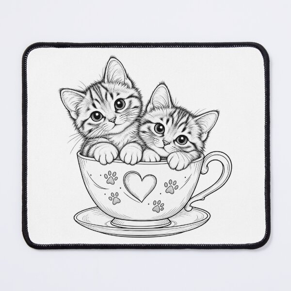 Item preview, Two Cute Kittens in Teacup — Heart & Paw Prints Line Art designed and sold by Tee Visions.