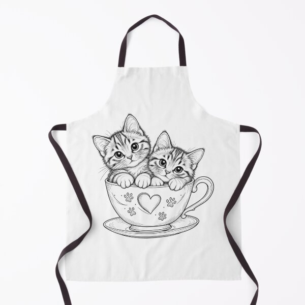 Item preview, Two Cute Kittens in Teacup — Heart & Paw Prints Line Art designed and sold by Tee Visions.
