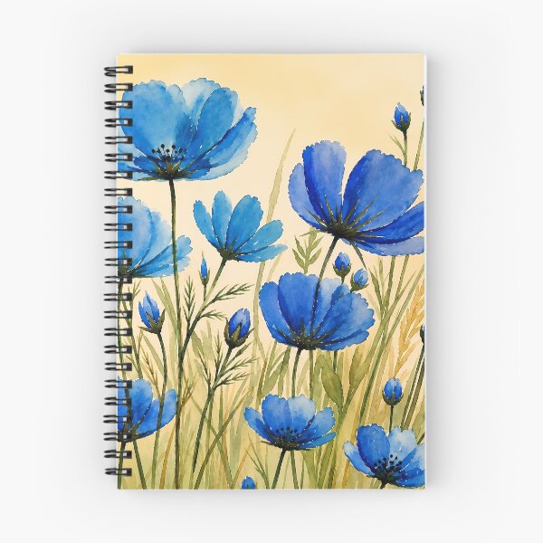 Item preview, Watercolor garden of blue flowers with a colored background designed and sold by SuperMama1973.