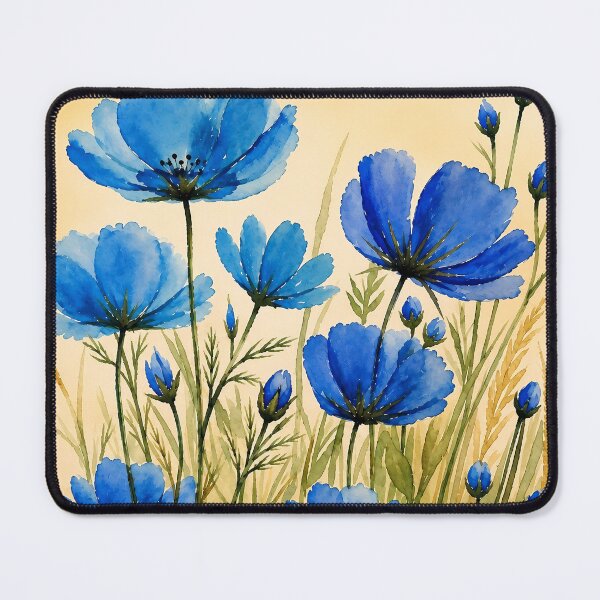Item preview, Watercolor garden of blue flowers with a colored background designed and sold by SuperMama1973.