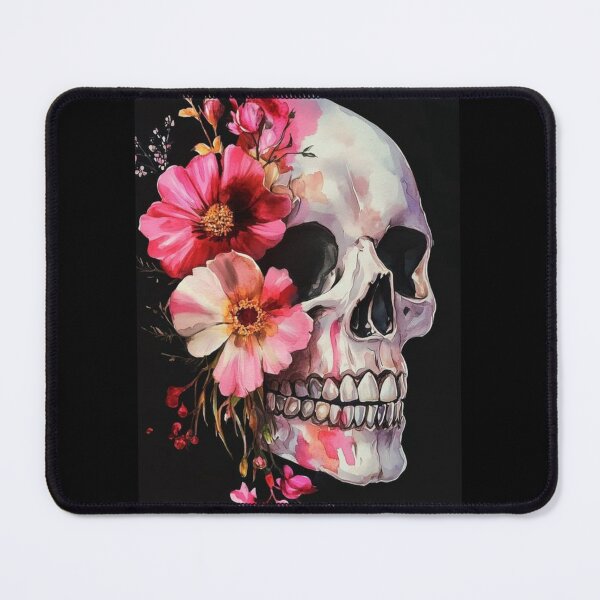 Item preview, Floral Skull Art - Vibrant Pink Flower Skull Watercolor Painting Graphic designed and sold by GrimNest.