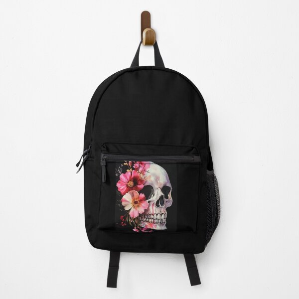 Item preview, Floral Skull Art - Vibrant Pink Flower Skull Watercolor Painting Graphic designed and sold by GrimNest.