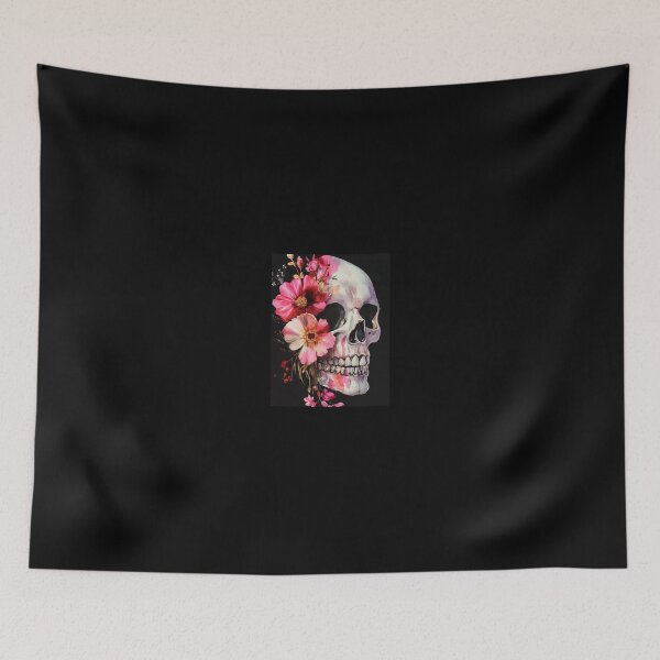 Item preview, Floral Skull Art - Vibrant Pink Flower Skull Watercolor Painting Graphic designed and sold by GrimNest.