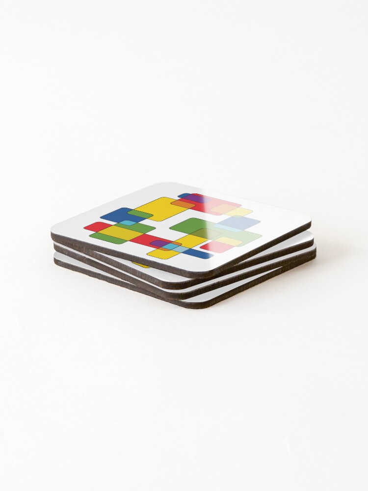 Thumbnail 4 of 5, Coasters (Set of 4), Colored Geometric Pattern with Overlapping Rectangles designed and sold by AndysTeeShop.