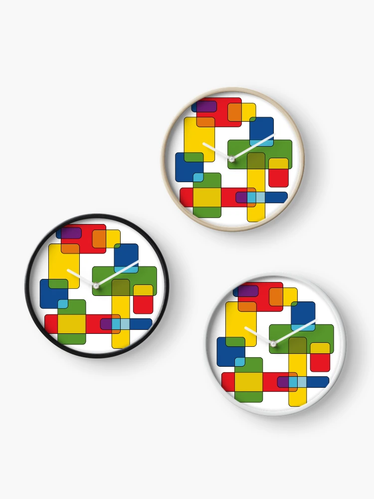 Thumbnail 3 of 4, Clock, Colored Geometric Pattern with Overlapping Rectangles designed and sold by AndysTeeShop.