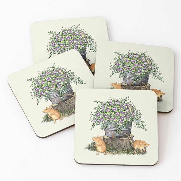 Item preview, Tub of Flowers with MICE, Hand Drawn Illustration designed and sold by JoyfulWhimsy.