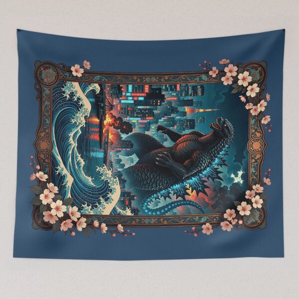 Item preview, Godzilla Rising With Massive Waves Around Tokyo Poster designed and sold by BorgSpareParts.