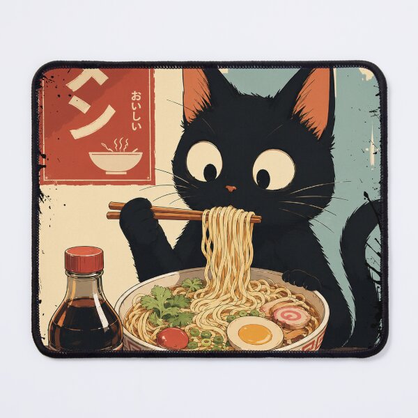 Item preview, Cat Eating Ramen Noodles designed and sold by keytee.