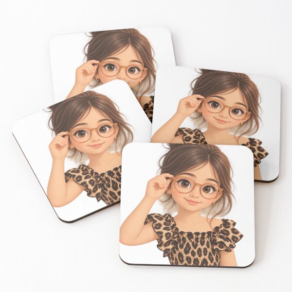 Item preview, Cute Girl with Glasses in Leopard Print Illustration designed and sold by Qenlo.