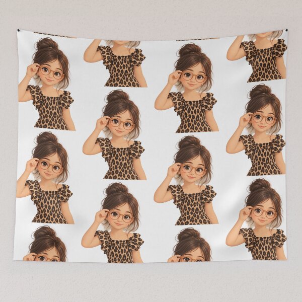 Item preview, Cute Girl with Glasses in Leopard Print Illustration designed and sold by Qenlo.