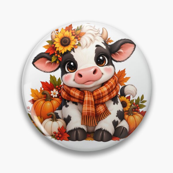 Item preview, Cute Autumn Cow with Pumpkins and Sunflowers designed and sold by TinyWeird.