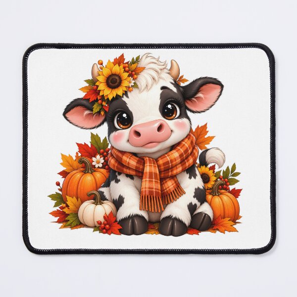 Item preview, Cute Autumn Cow with Pumpkins and Sunflowers designed and sold by TinyWeird.