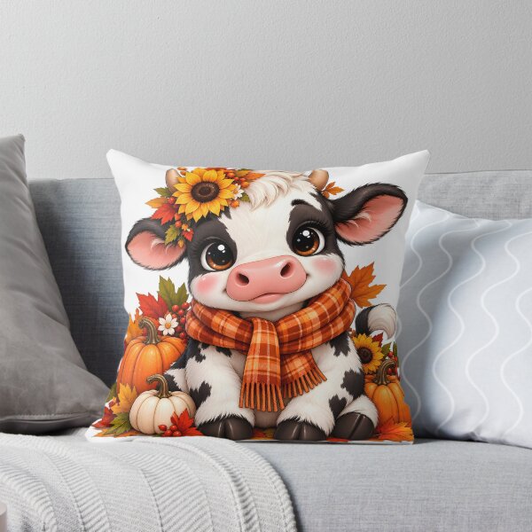 Item preview, Cute Autumn Cow with Pumpkins and Sunflowers designed and sold by TinyWeird.