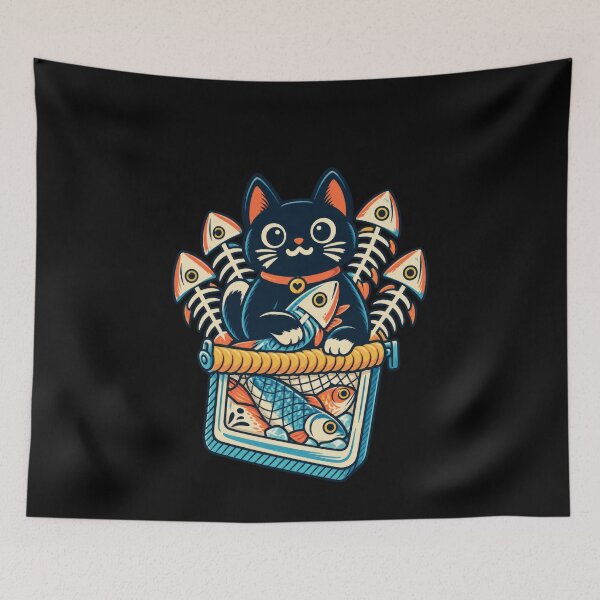 Item preview, Funny Cute Cat Sardine Fish Crate Cartoon Art designed and sold by elderberry.