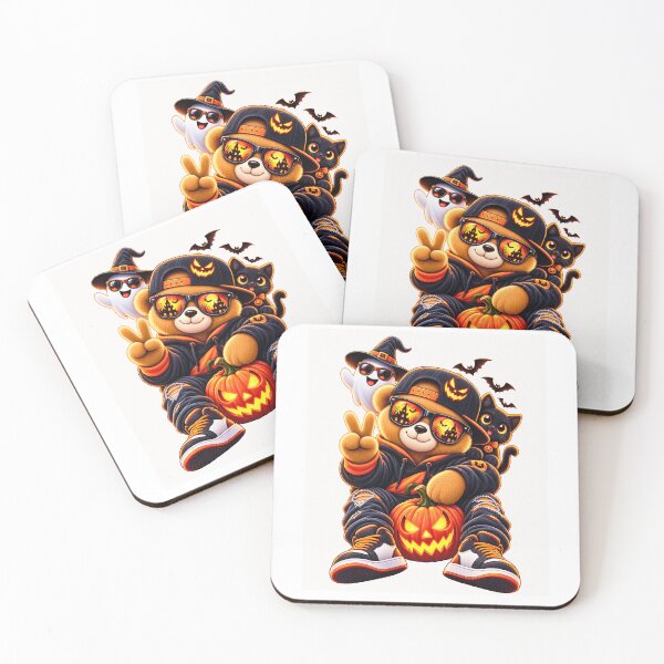 Item preview, Spooky Halloween Teddy Bear – Ghost, Black Cat & Pumpkin designed and sold by ArtSpark Studio.