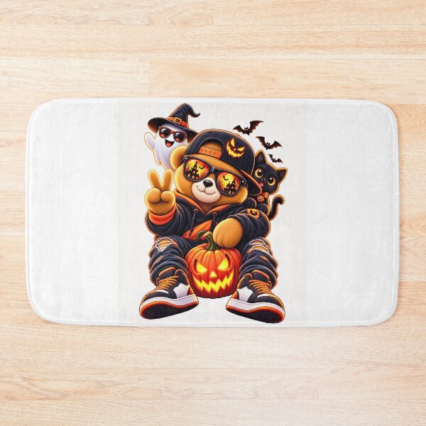 Item preview, Spooky Halloween Teddy Bear – Ghost, Black Cat & Pumpkin designed and sold by ArtSpark Studio.