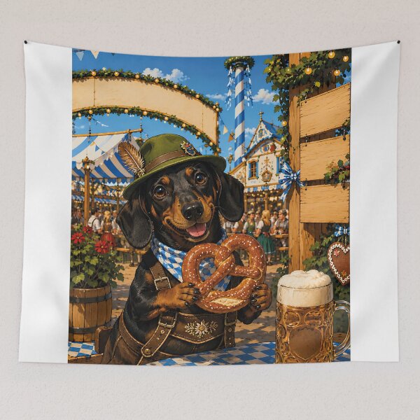 Item preview, Dachshund at the Oktoberfest with a pretzel. designed and sold by Nomad-Paws.