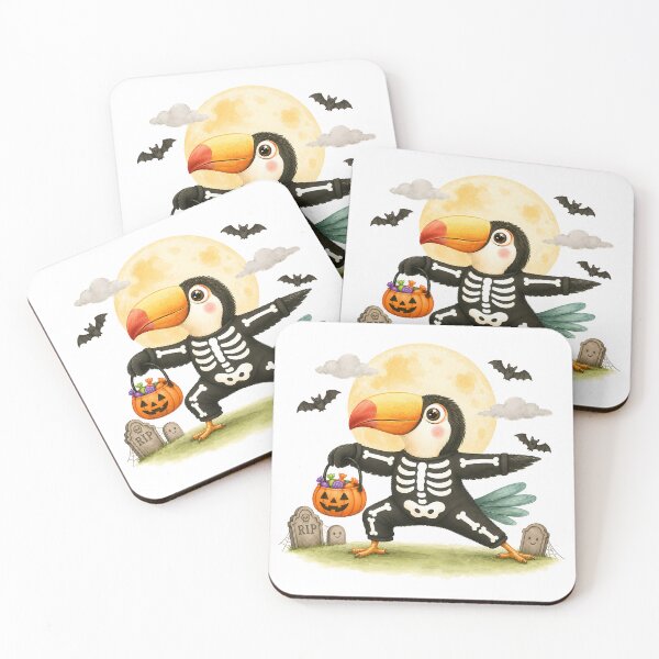 Item preview, Halloween Yoga Toucan in Warrior 2 Pose – Cute Skeleton Costume designed and sold by YogiAnimalArt.
