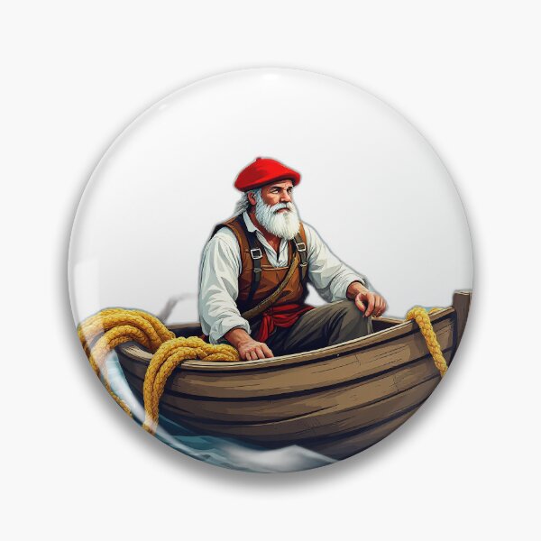 Item preview, Basque Fisherman in Wooden Boat — Vintage Coastal Illustration Art designed and sold by DONOSTIADESIGN.