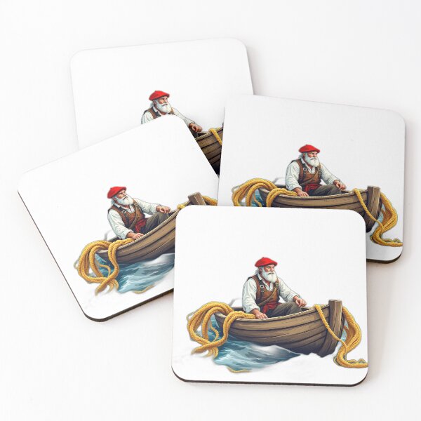Item preview, Basque Fisherman in Wooden Boat — Vintage Coastal Illustration Art designed and sold by DONOSTIADESIGN.