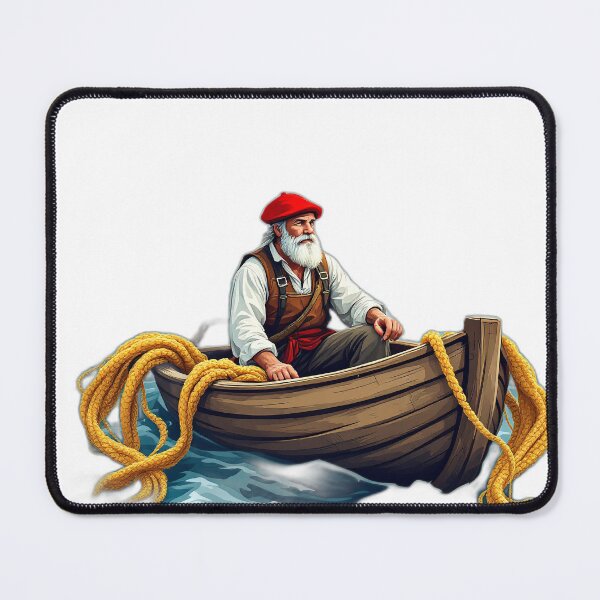 Item preview, Basque Fisherman in Wooden Boat — Vintage Coastal Illustration Art designed and sold by DONOSTIADESIGN.