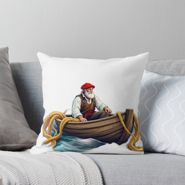 Item preview, Basque Fisherman in Wooden Boat — Vintage Coastal Illustration Art designed and sold by DONOSTIADESIGN.
