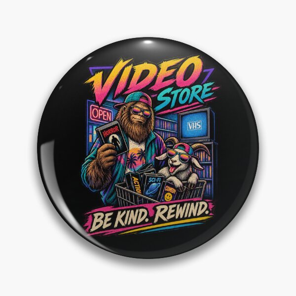 Item preview, Video Store Be Kind Rewind – Bigfoot & Goat Retro VHS designed and sold by NicheBloom.