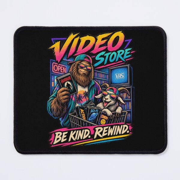 Item preview, Video Store Be Kind Rewind – Bigfoot & Goat Retro VHS designed and sold by NicheBloom.