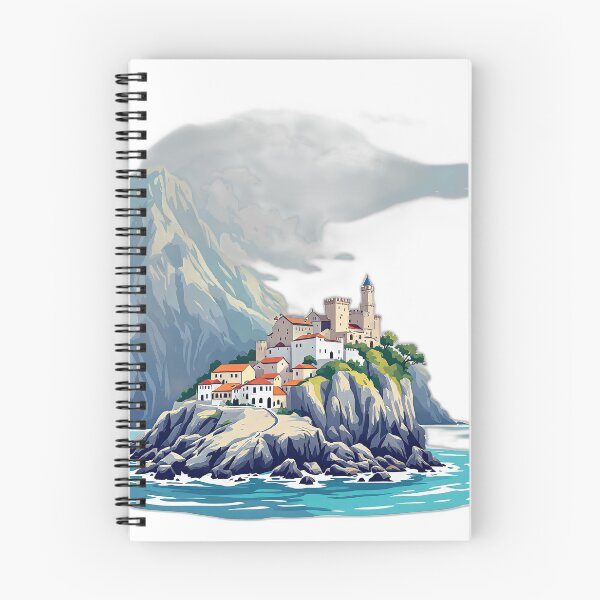 Item preview, Basque Coastal Castle & Whale Shadow — Vintage Cantabrian Cliffside Illustration designed and sold by DONOSTIADESIGN.