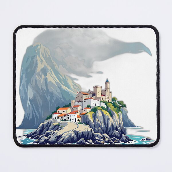 Item preview, Basque Coastal Castle & Whale Shadow — Vintage Cantabrian Cliffside Illustration designed and sold by DONOSTIADESIGN.