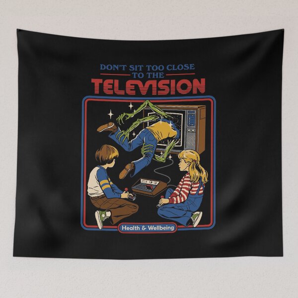 Item preview, «Don’t Sit Too Close to the TV» — Retro Health Warning Poster with a Spooky Twist designed and sold by Krasnovaovaova.