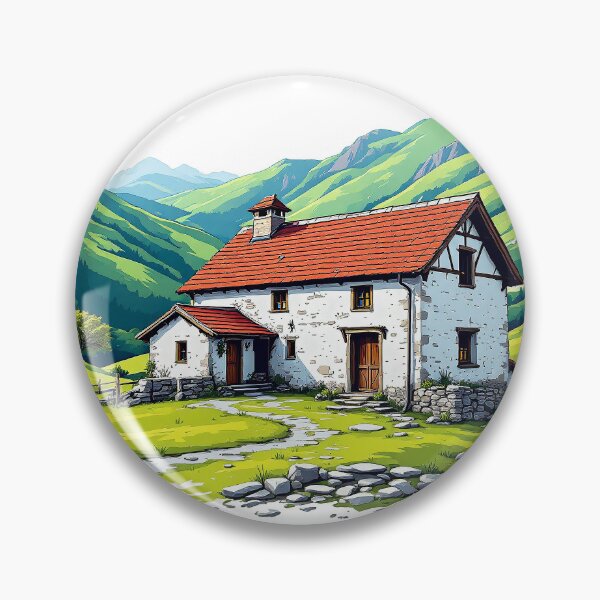Item preview, Basque Farmhouse in the Mountains — Vibrant Illustrated Rural Art designed and sold by DONOSTIADESIGN.