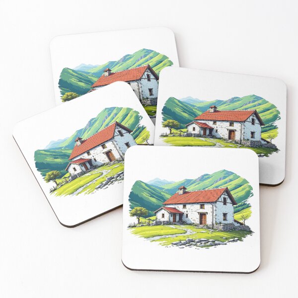 Item preview, Basque Farmhouse in the Mountains — Vibrant Illustrated Rural Art designed and sold by DONOSTIADESIGN.