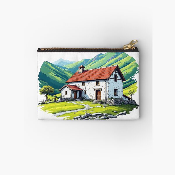 Item preview, Basque Farmhouse in the Mountains — Vibrant Illustrated Rural Art designed and sold by DONOSTIADESIGN.