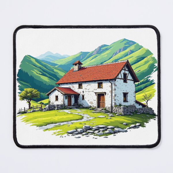 Item preview, Basque Farmhouse in the Mountains — Vibrant Illustrated Rural Art designed and sold by DONOSTIADESIGN.