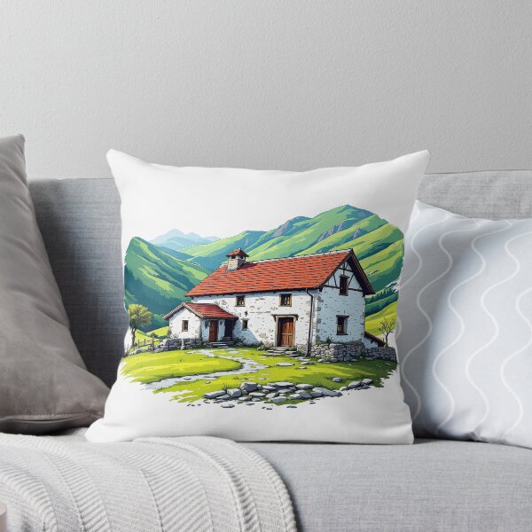 Item preview, Basque Farmhouse in the Mountains — Vibrant Illustrated Rural Art designed and sold by DONOSTIADESIGN.