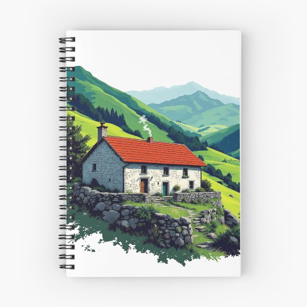 Item preview, Basque Baserri Farmhouse — Vintage Green Valley Illustration Art designed and sold by DONOSTIADESIGN.