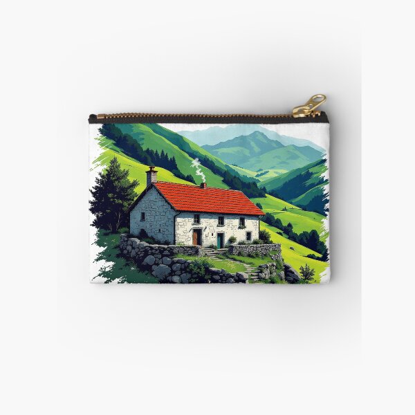 Item preview, Basque Baserri Farmhouse — Vintage Green Valley Illustration Art designed and sold by DONOSTIADESIGN.