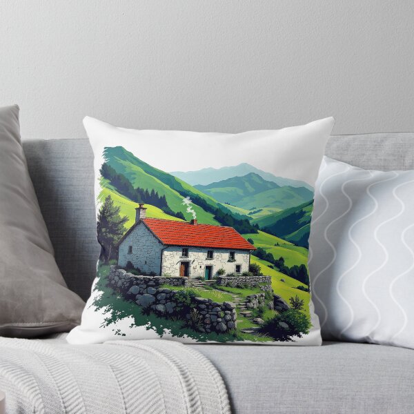 Item preview, Basque Baserri Farmhouse — Vintage Green Valley Illustration Art designed and sold by DONOSTIADESIGN.
